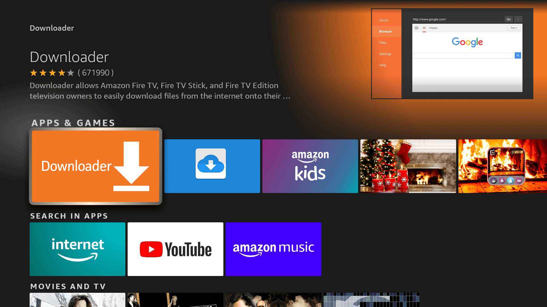 The orange Downloader app in the search results