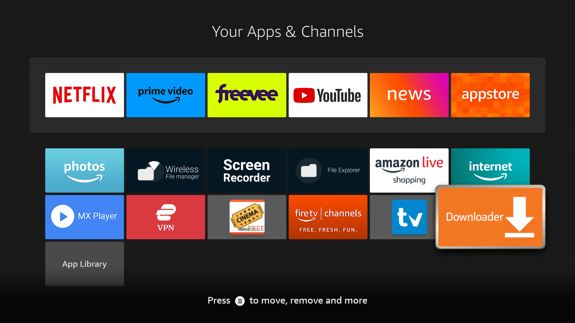 Downloader highlighted in Your Apps & Channels