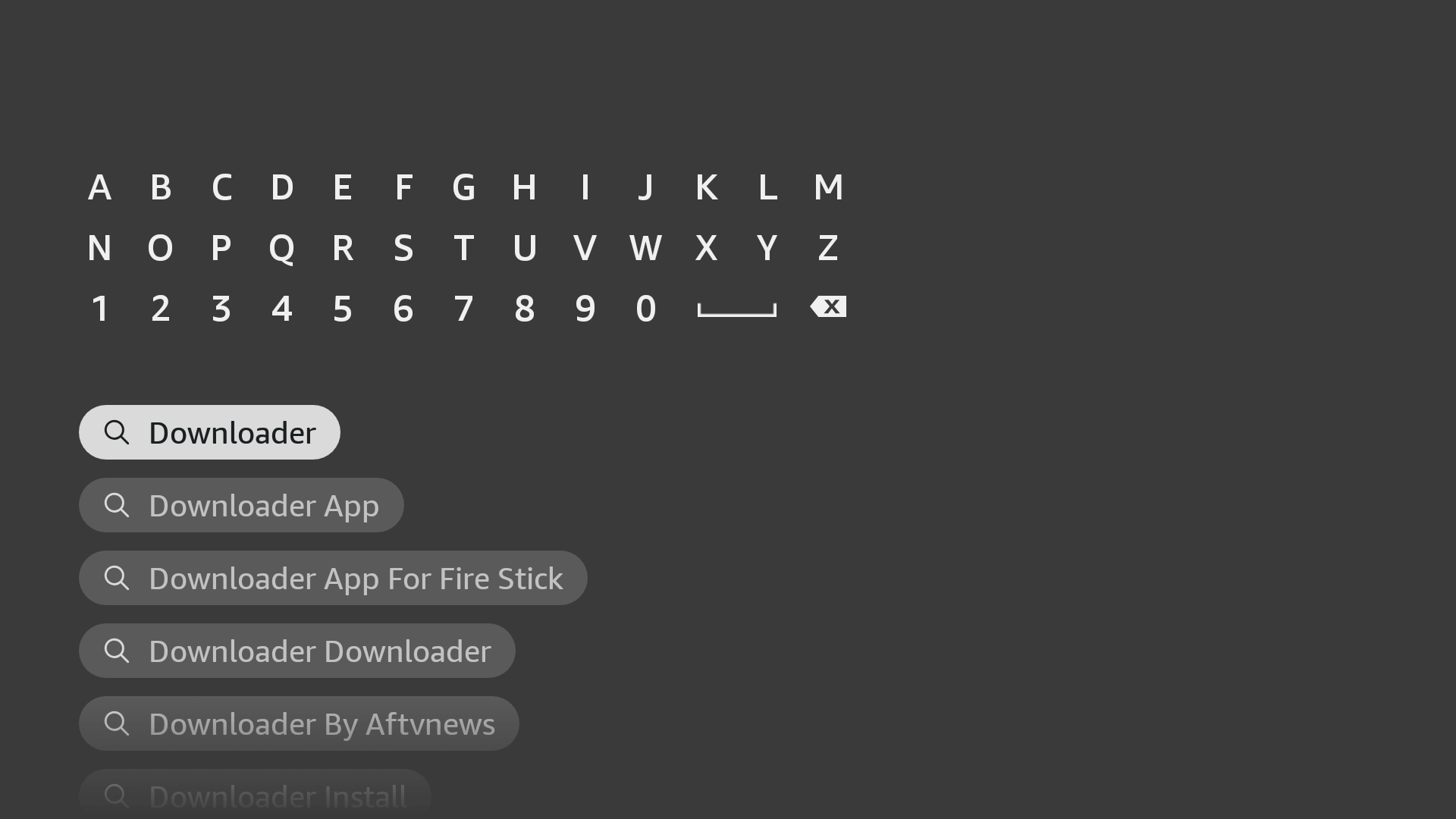 Typing Downloader into the Fire TV search box