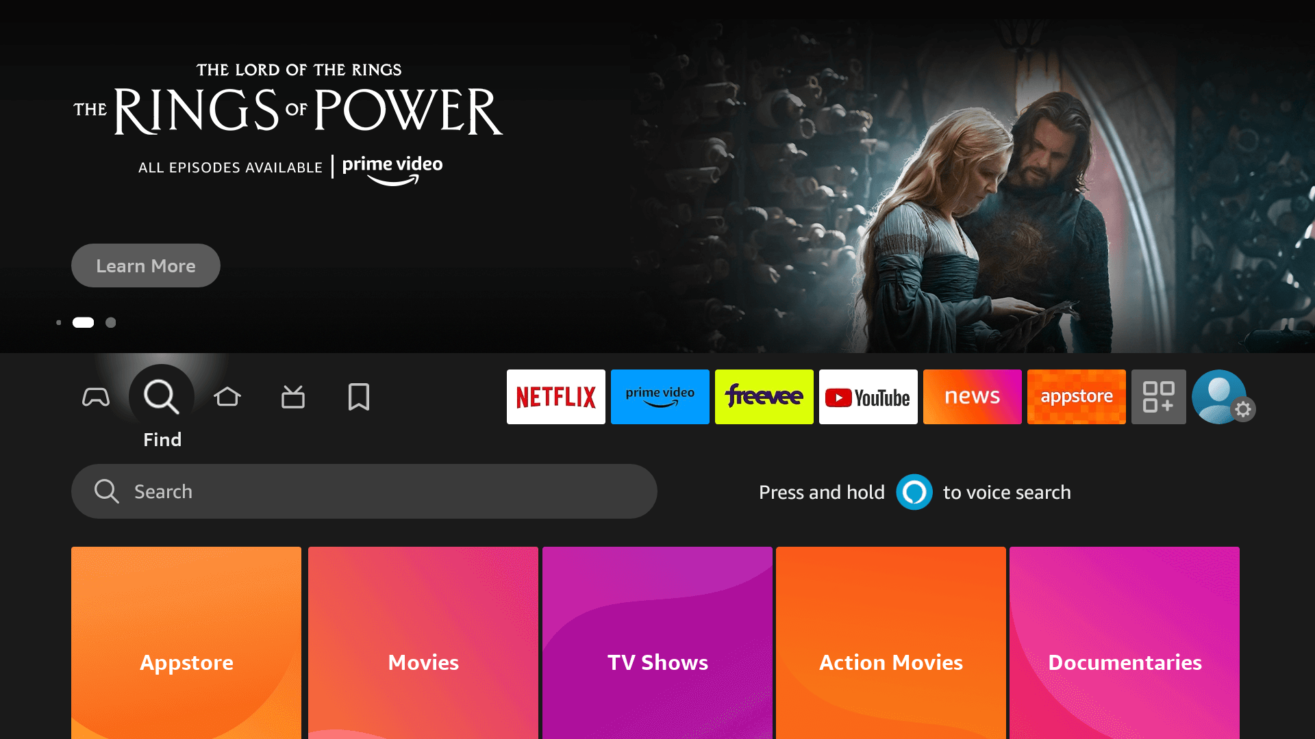 The Find / search icon on the Fire TV menu